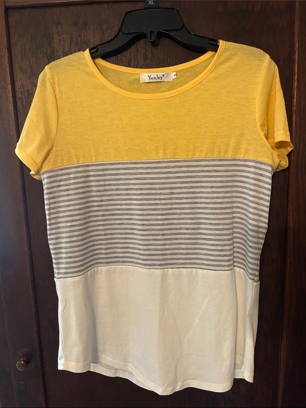 YunJey Yellow Striped Colorblock Short Sleeve Top